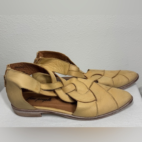 Free People Wanderlust Leather Braided Almond Toe Ankle Strap Back Zip Flats 38 - Picture 5 of 15